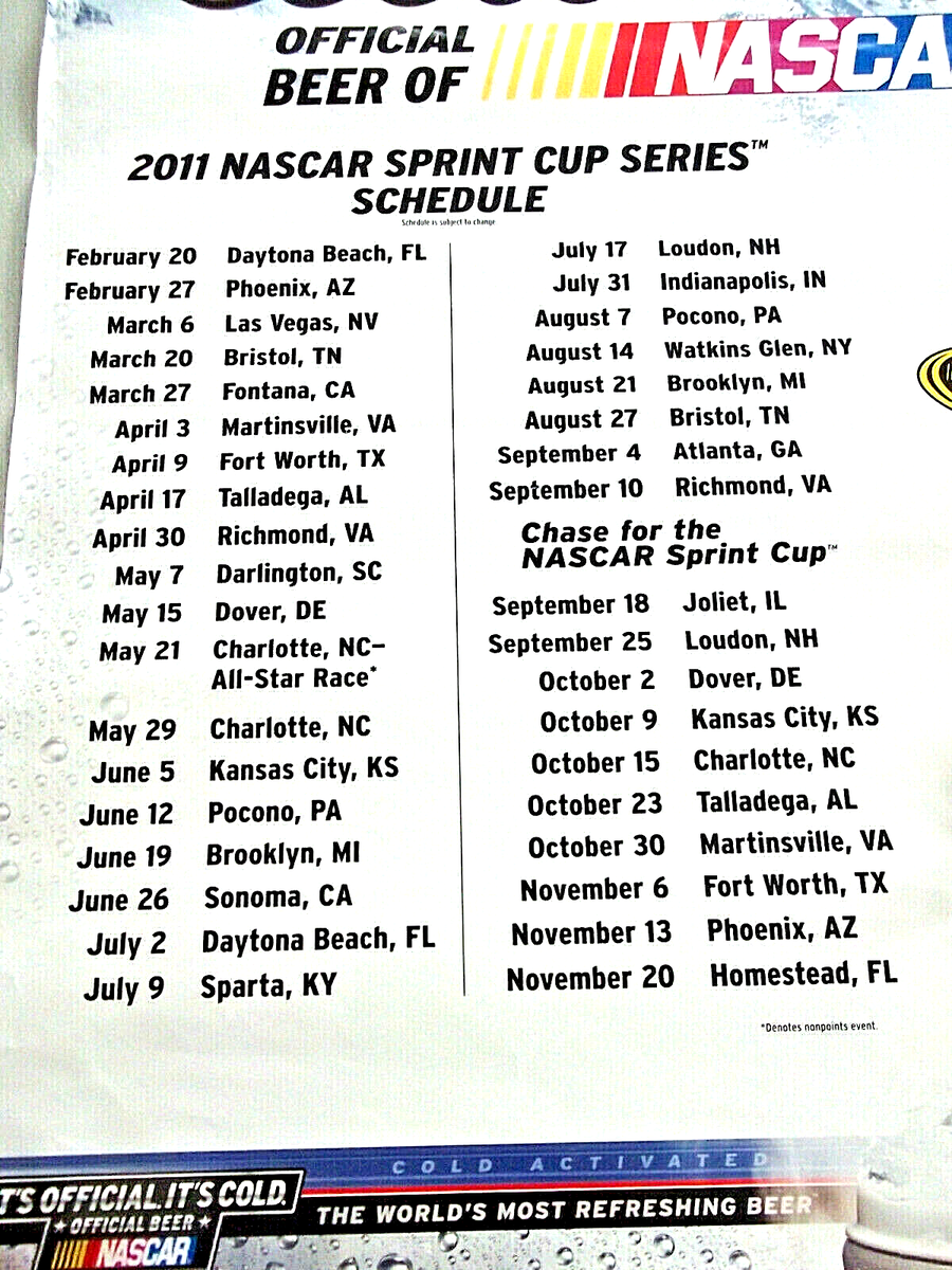 2011 NASCAR Sprint Cup Series Full Schedule and Race Dates