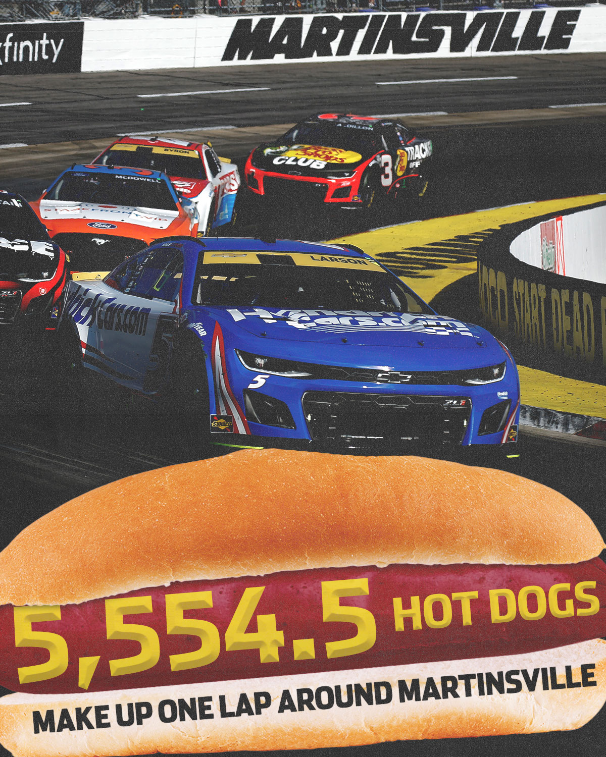 hamburgers and hot dogs sold at a nascar race crossword